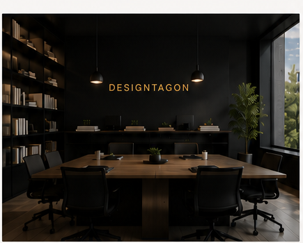 Dark modern creative studio meeting room